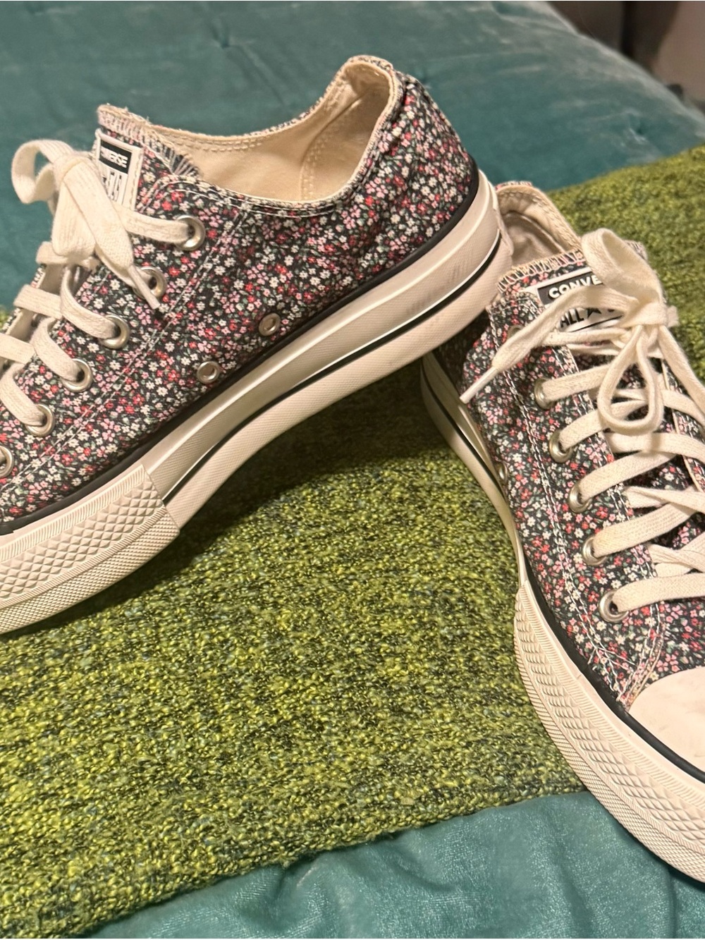 Converse Floral Low-Top Platform Canvas Sneakers in Floral, Red, Green & Pink